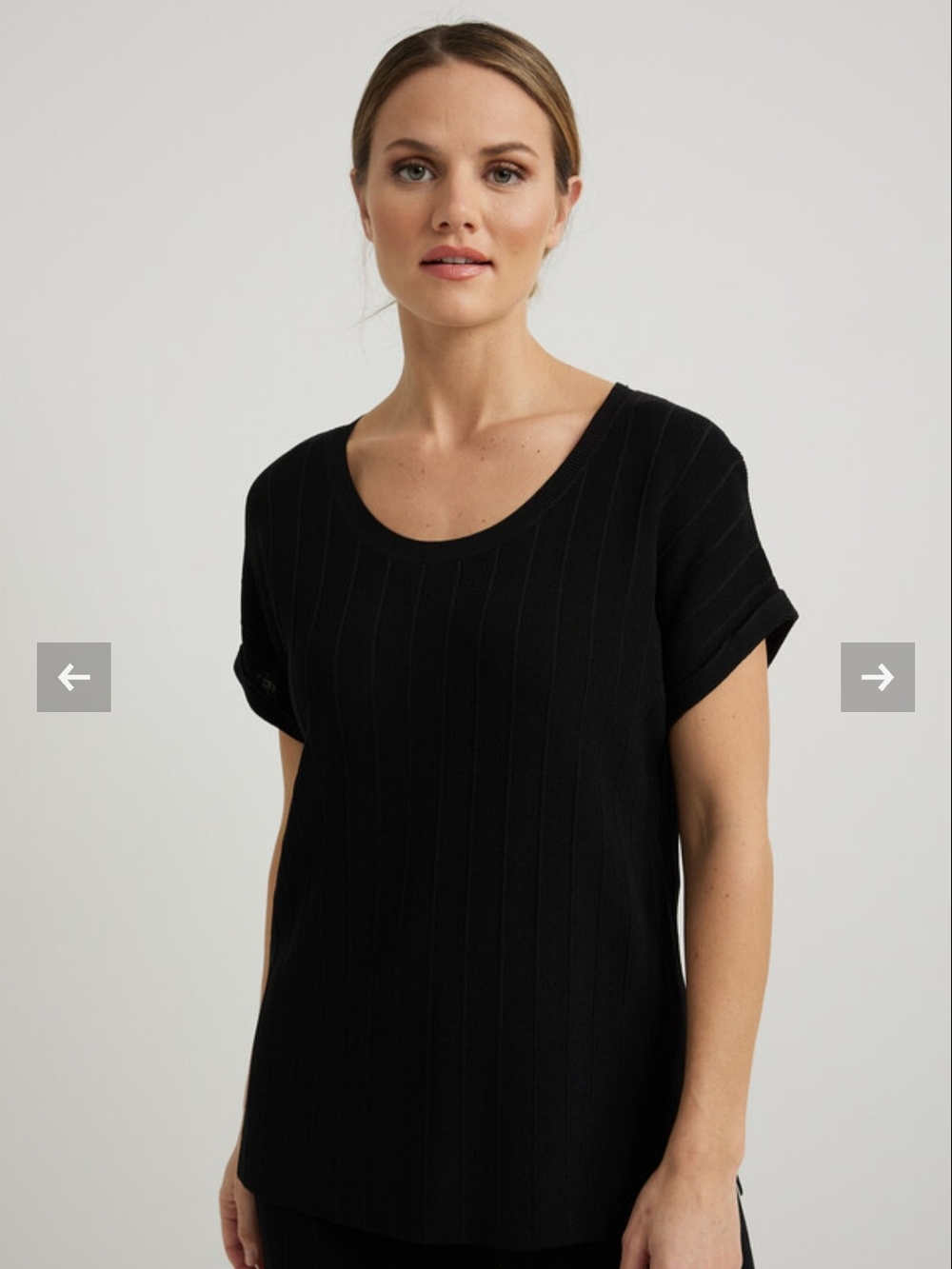 Joseph Ribkoff Black Knit Ribbed Short Sleeve Scoop Neck Top S